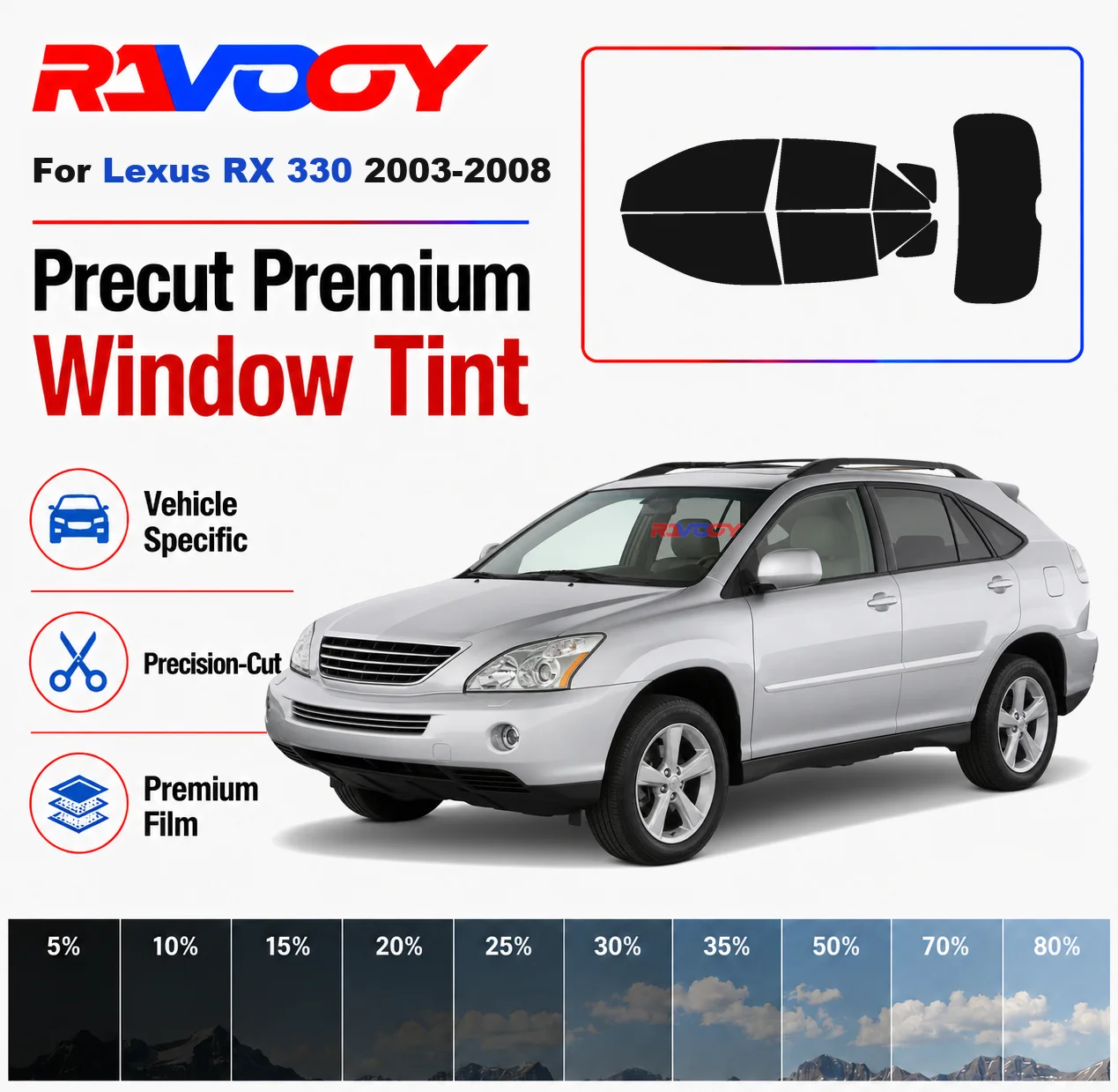 Premium Precut Window Tint Kit Front Windows Rear Windows Rear Windshield For Lexus RX 330 2003-2008 Car Solar Nano Ceramic Film