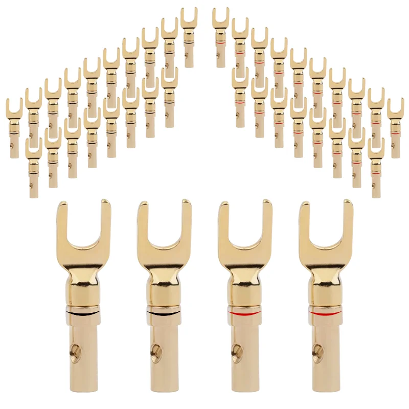 

8Pcs Brass Gold Plated And Silver Plated Y Spade Speaker Plugs Audio Screw Fork Connector Adapter