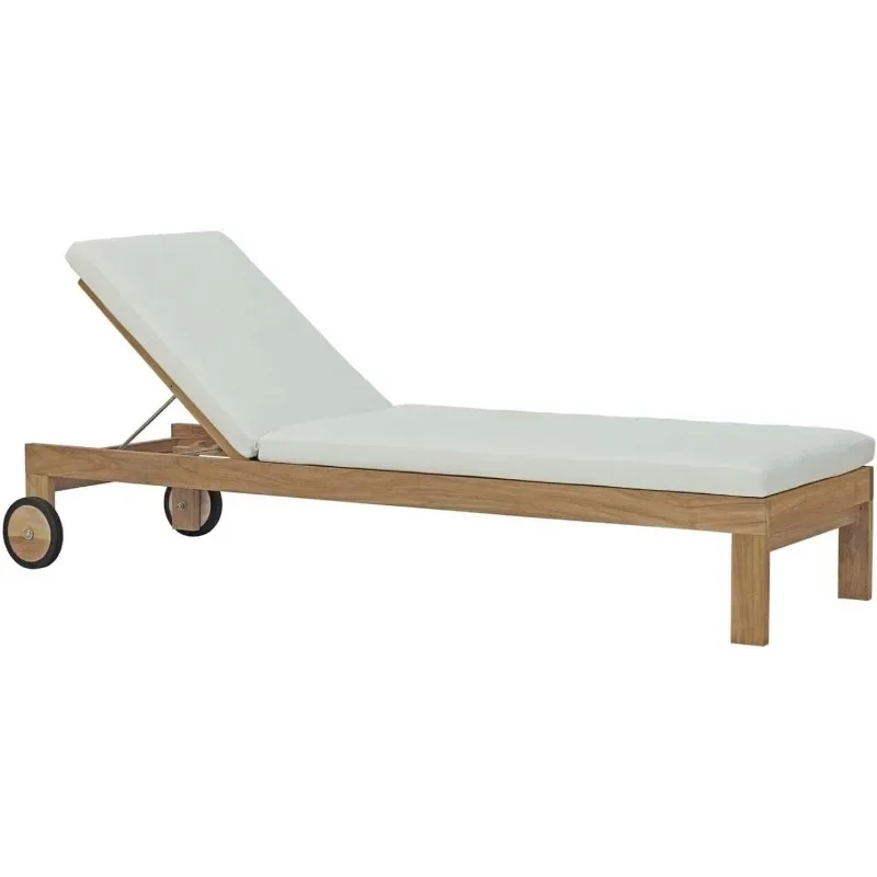 

Teak Wood Outdoor Patio Chaise Lounge Chair with Cushions in Natural White Daybed