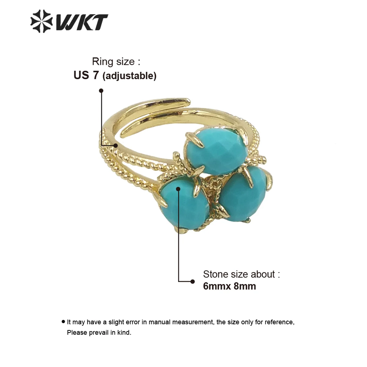 WT-R482 Elegant Flower Shape Women Gold Plated Resist Tarnishable Prong Setting Natural Jade Stone Ring In Adjustable Size