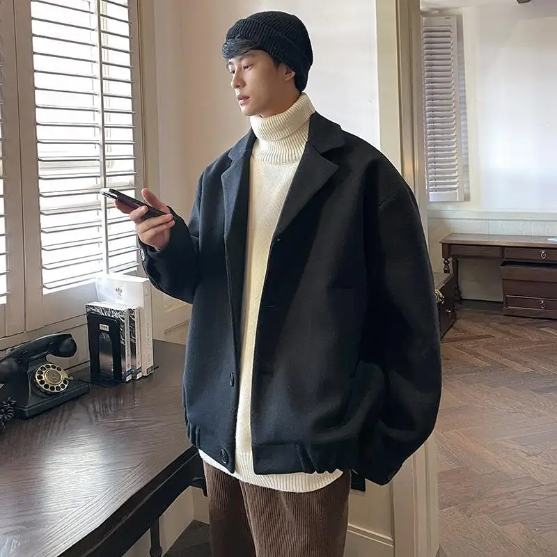 

Thick Woolen Coat 2024 Men's Winter American Fashion Retro Loose Casual Solid Color Flight Jacket Ins Trend Male Clothing