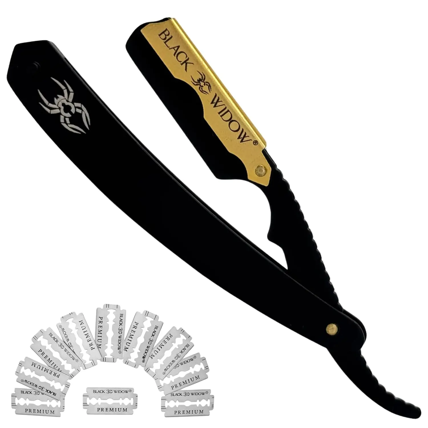 

Professional Straight Razor Matte Black Gold 1.5mm Exposure Swing Lock Grip Stainless Steel Shavette with 10 Blades