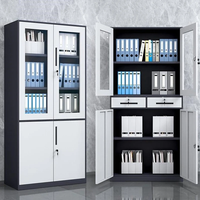 

Colored narrow-sided tin cabinet Financial accounting Storage glass with lock Storage data file