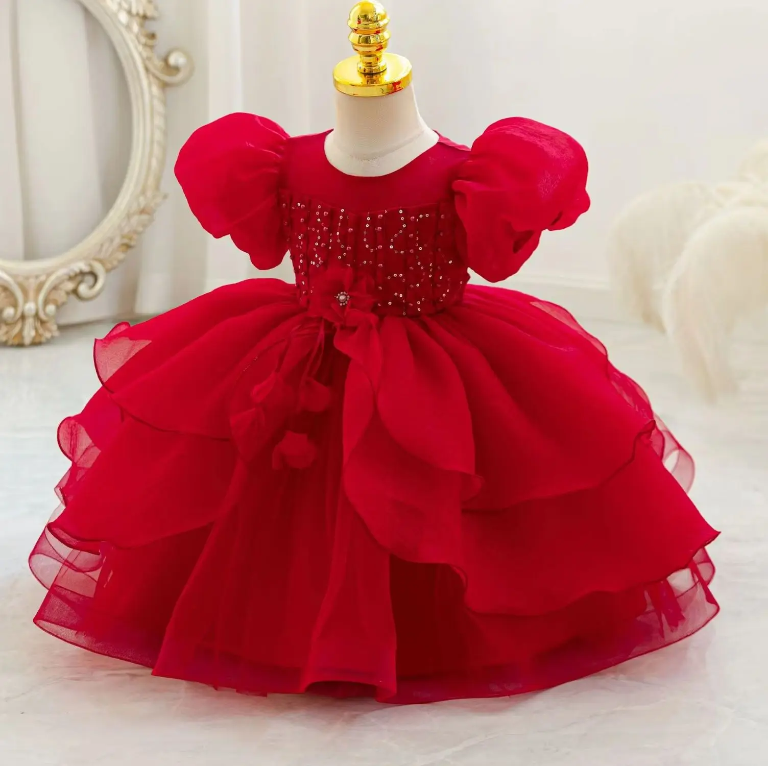 Baby Girl Party Dress for Occasions Puffy Girly Dresses Ball Gown Kid Clothes 6M- 4 Years