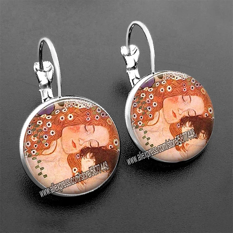 Fashion Bronze Color Simple Style Earings Van Gogh Famous Artist Starry Night Stud Earrings Glass Cabochon Jewelry Women Gifts