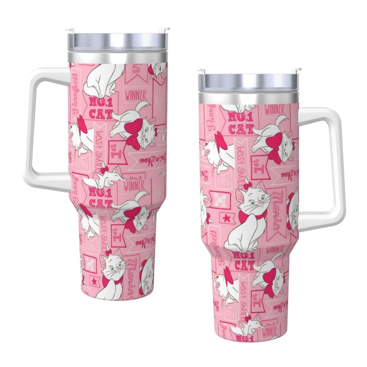 MINISO Marie Cat Stainless Steel Tumbler Camping Thermal Cups With Straws and Lid Large Capacity Car Mugs Drinks Water Bottle