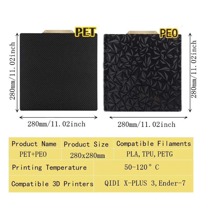 Foglio PEI nero strutturato a doppio lato energetico 280x280mm per QIDI X-PLUS 3 piastra di costruzione flessibile in acciaio per molle PEI PEO per Ender-7