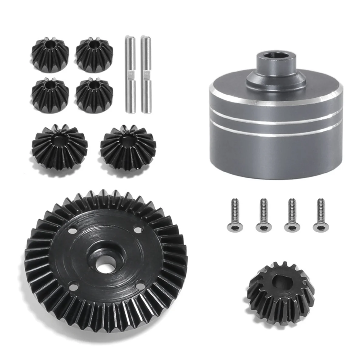 For TAMIYA XV02 TT02 TT02B 1/10 RC Car Upgrade Parts Differential Teeth Shell +Ring Gear & Bevel Gear Kit Titanium Color