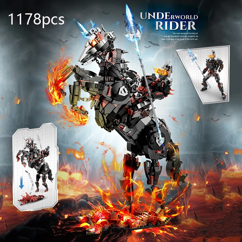 

Creative Hell Knight Building Blocks Set MOC Death Knight Model Kits Warhorse Cavalry Bricks DIY Kids Assembly Toys Boys Gifts