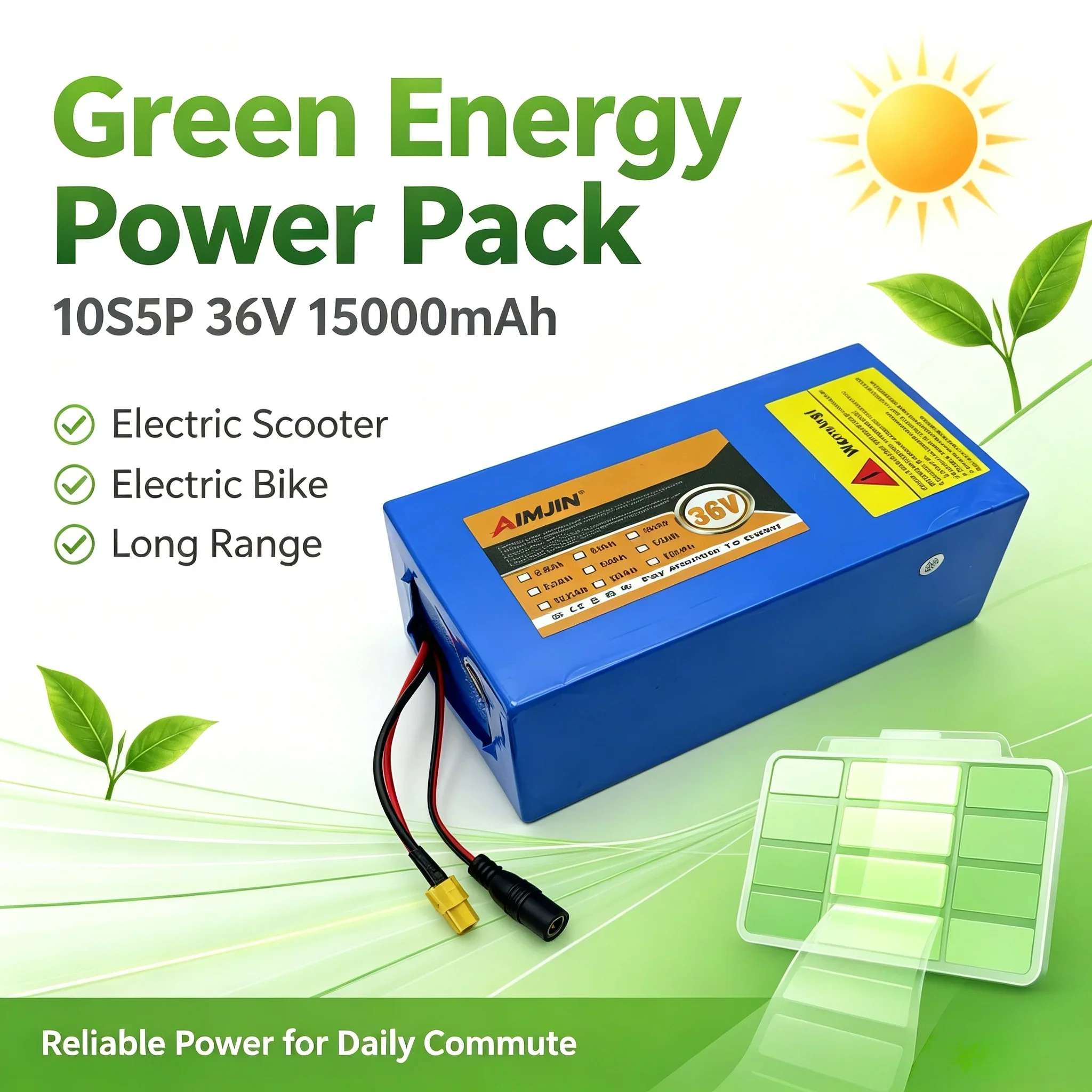 36V 10S5P 15Ah 1000W 18650 Lithium-ion Battery, Motor With Original High Power And Integrated BMS Protection