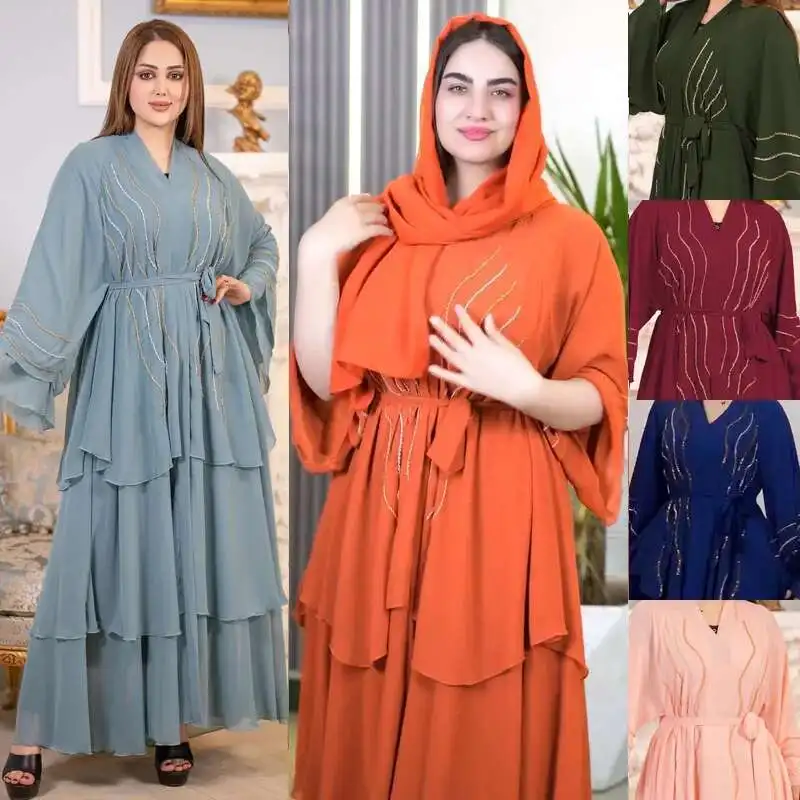 

Women's Dress Robe Birthday Elegantes Chic Sequin Woman Open Abaya Dubai Luxury Clothing Vestido Linen Arabic