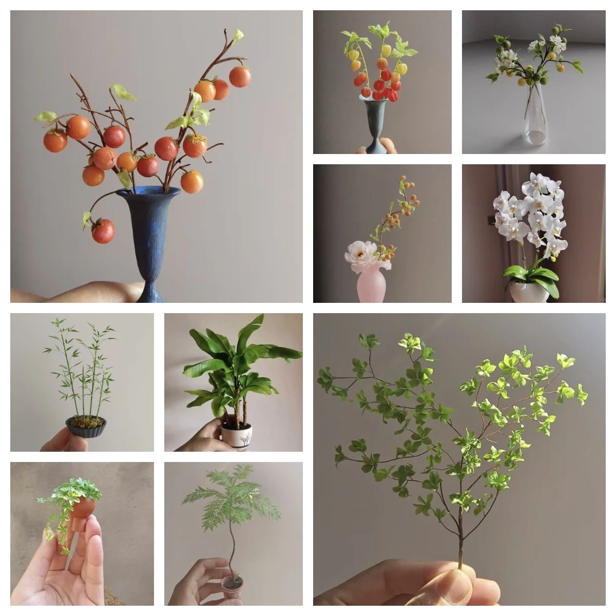 

Premium Tropical Miniature Set: Banana Tree, Schefflera & Bougainvillea in Clay - Handcrafted Jungle Diorama Plant for Dollhouse