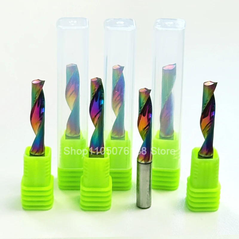 

10 шт. спиральная концевая фреза с DLC-покрытием для дерева - 3,175 мм/4 мм/5 мм/6 мм хвостовик правая фреза с ЧПУ, деревообрабатывающие инструменты