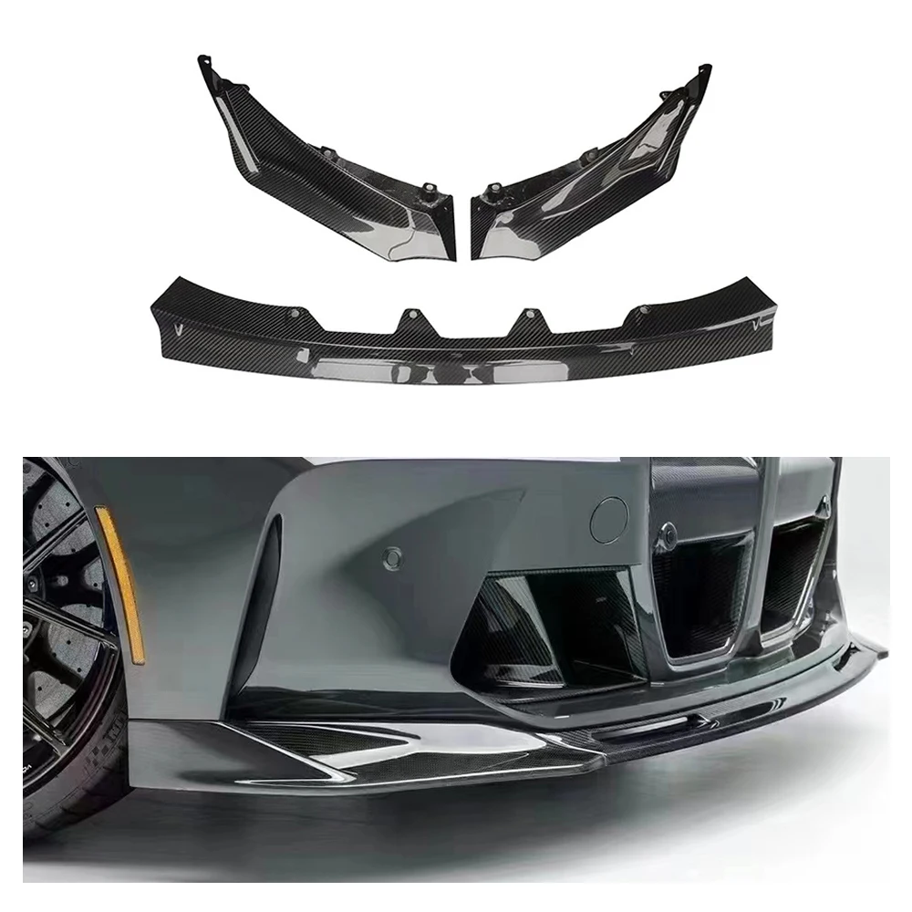 For BMW M3 M4 2021-2024 G80 G82 genuine dry carbon fiber three-stage V-type front lip front bumper  spoiler body kit Auto Parts