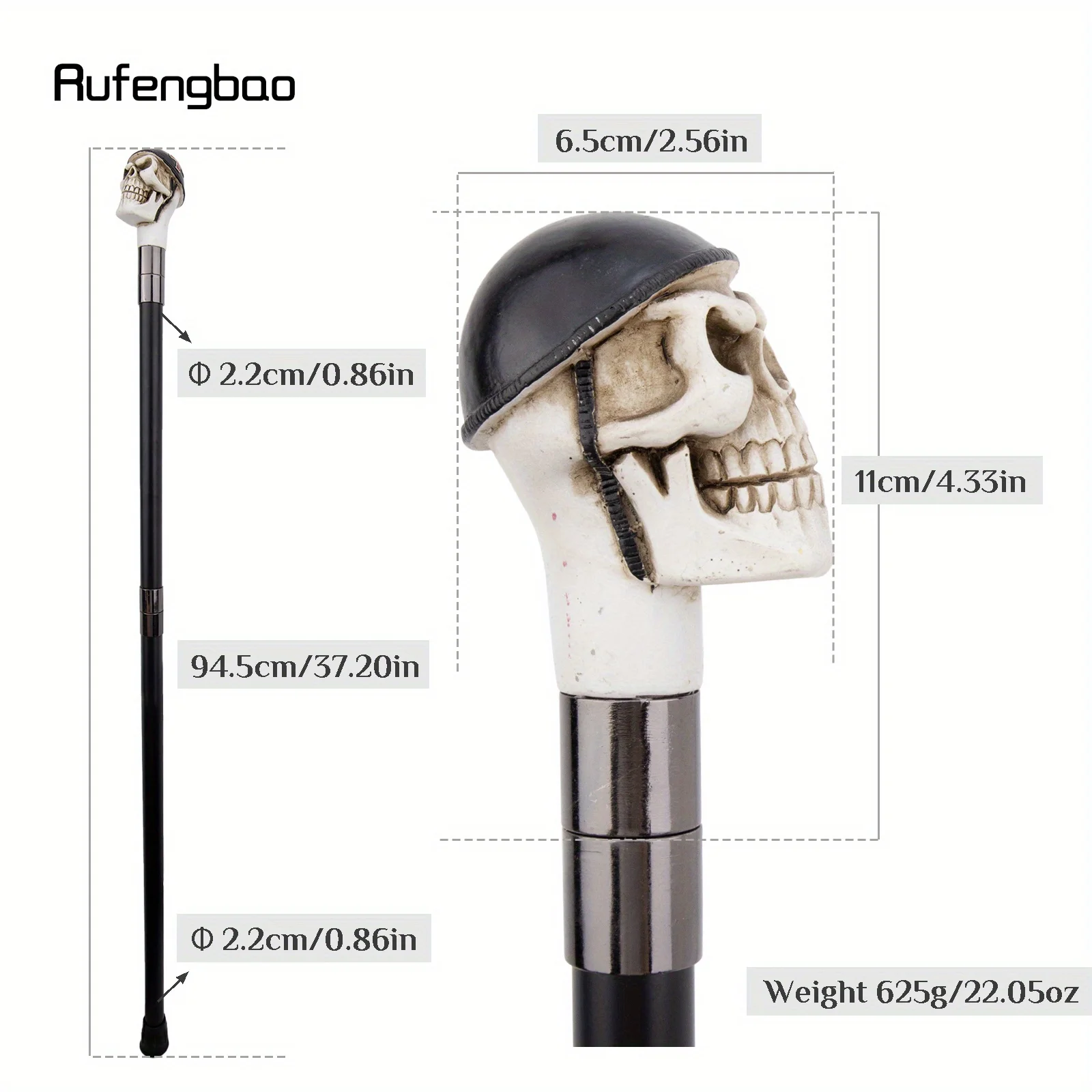 Witte Hars Helm Schedel Hoofd Riet Mode Decoratieve Stalen Stok Elegante Cosplay Riet Knop Crosier Prestaties Stage Riet 94cm