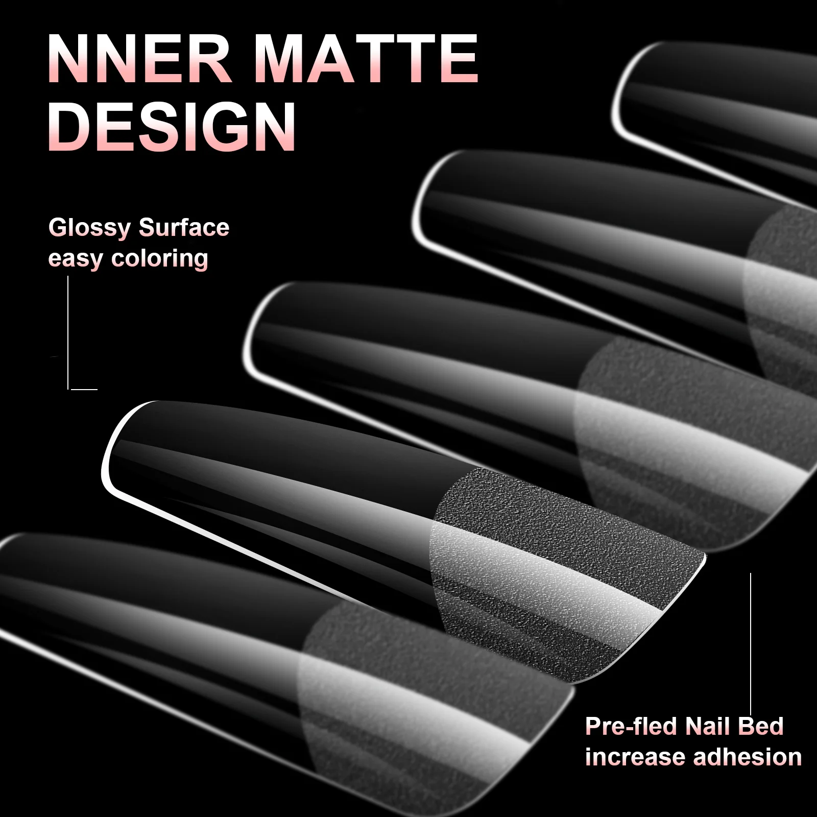 100 Stück transparente, halbmattierte Kunstnagelspitzen in Mandel-/Stiletto-/Coffin-/Quadratform, vollflächige Soft-Gel-Spitzen für DIY-Maniküre, zum Aufkleben ﻿ – Detail 2
