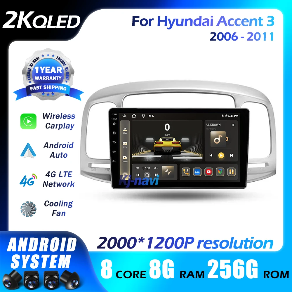 

Автомагнитола на Android 14 для Hyundai Accent 3 2006-2011 Navi GPS DSP Carplay мультимедийный плеер Авто Стерео DVD видео навигация QLED