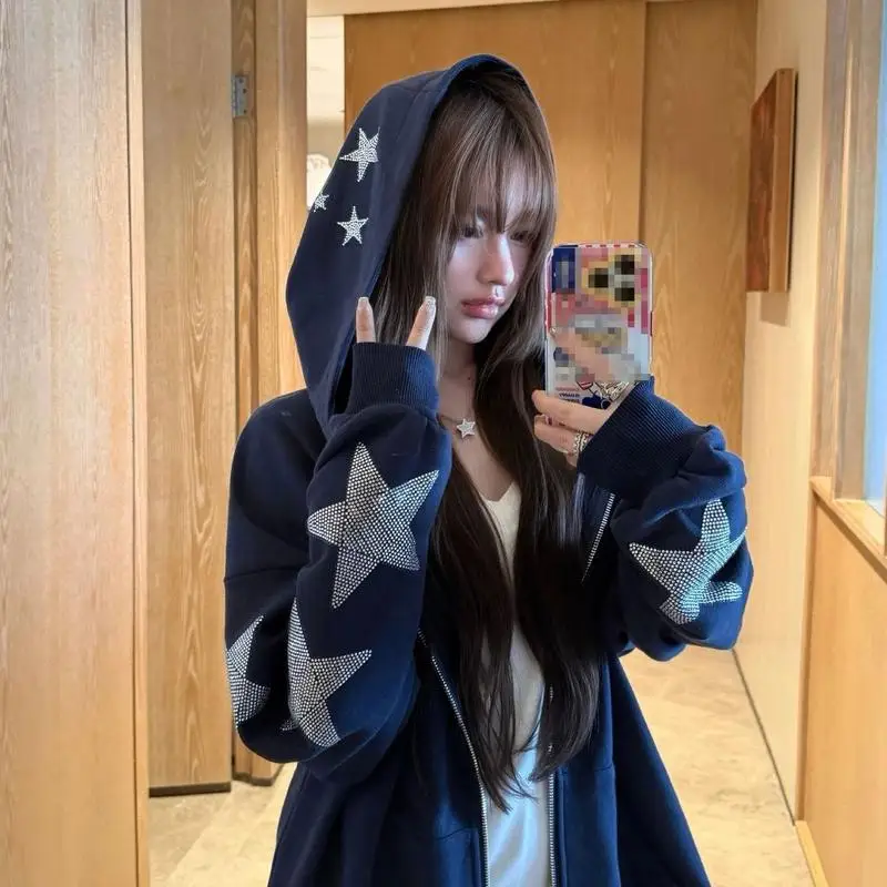 American Y2K Fashion Women's Off Shoulder Jacket Autumn New Style Girls' Hoodie Comfortable and Versatile Youth Tops Trendy