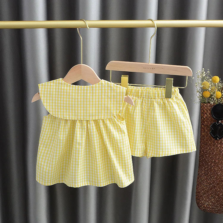Summer Girls Cute Sets Fruit Cotton Plaid Sweet Princess 2pcs Set Children\'s Clothing Kids Baby Girl Cloths