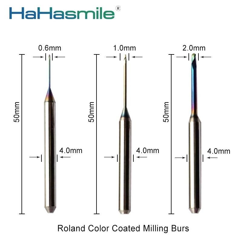 1Pcs/set  Roland Milling Cutter DLC Coating For Milling Zirconia Block Available 0.6mm/1.0mm/2.0mm Cad Cam Dental Burs