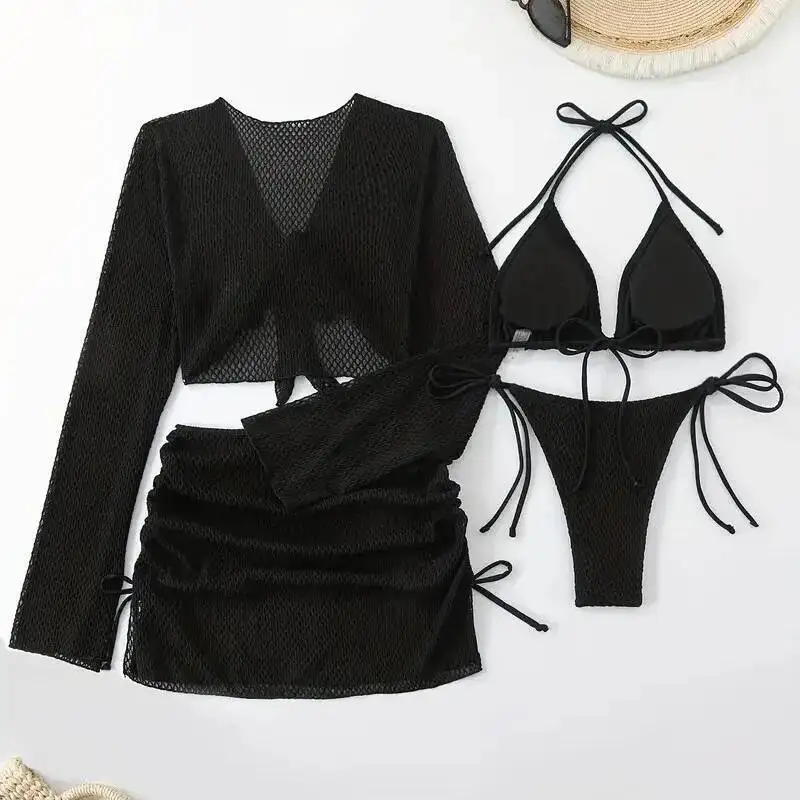 

Solid Sexy Bikinis Female Swimsuits Women's Four-Piece Swimwear Beach Swim Wear Bathing Suits Brazilian Bikini Set Pool Bather