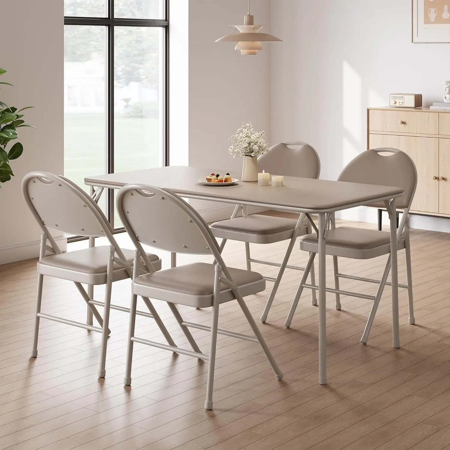 

4 Pack Folding Chairs with PU Leather Padded Cushion and Back, Metal Foldable Chair for Indoor Outdoor, Commercial Stackable·New