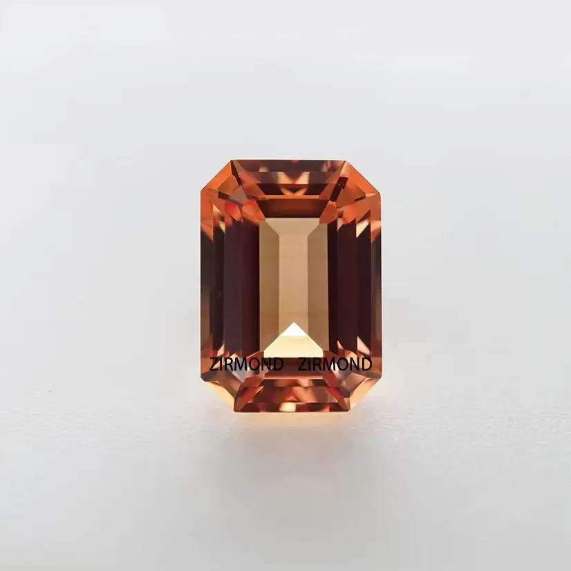 

ZIRMOND Optically Perfect Emerald Cut Lab-Grown Orange Sapphire Apricot Color VVS Loose Gems for Anniversary Rings Pass Tester