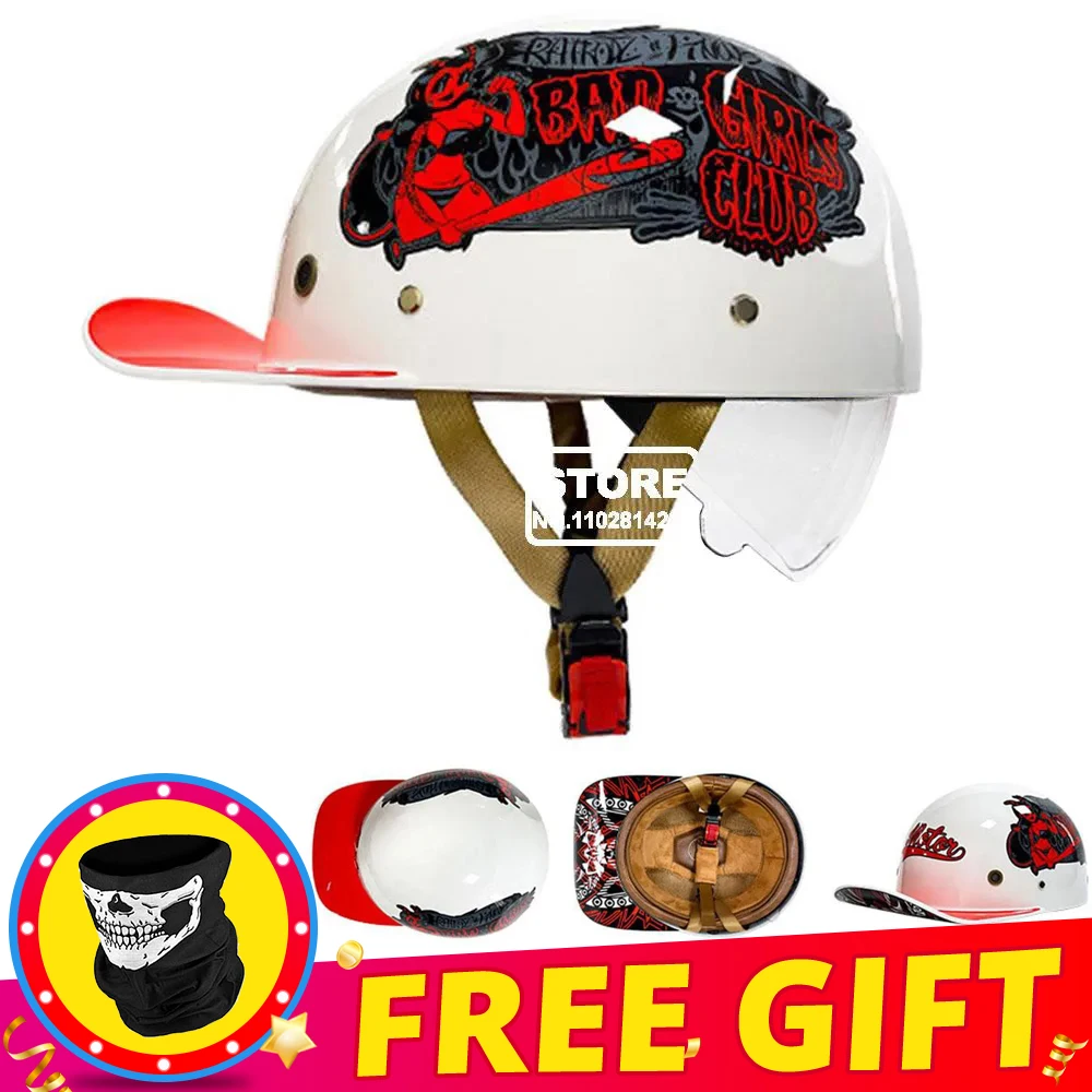 

Полушлем в стиле ретро для мужчин и женщин, мотоциклетная бейсболка, шлем для езды на мотоцикле, в горошек, сертифицированная винтажная Защитная Кепка