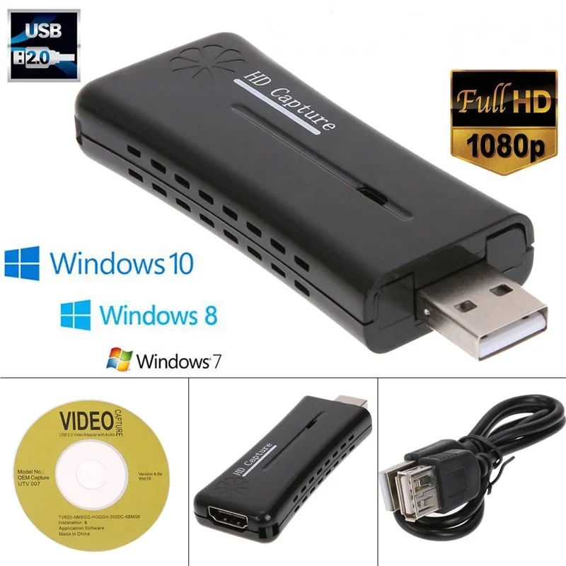 

USB 2.0 HD Capture Full HD 1080P Mini Portable Port 1 Way HDMI-compatible Video Capture Card for PC Laptop Windows 7 8 10 Vista