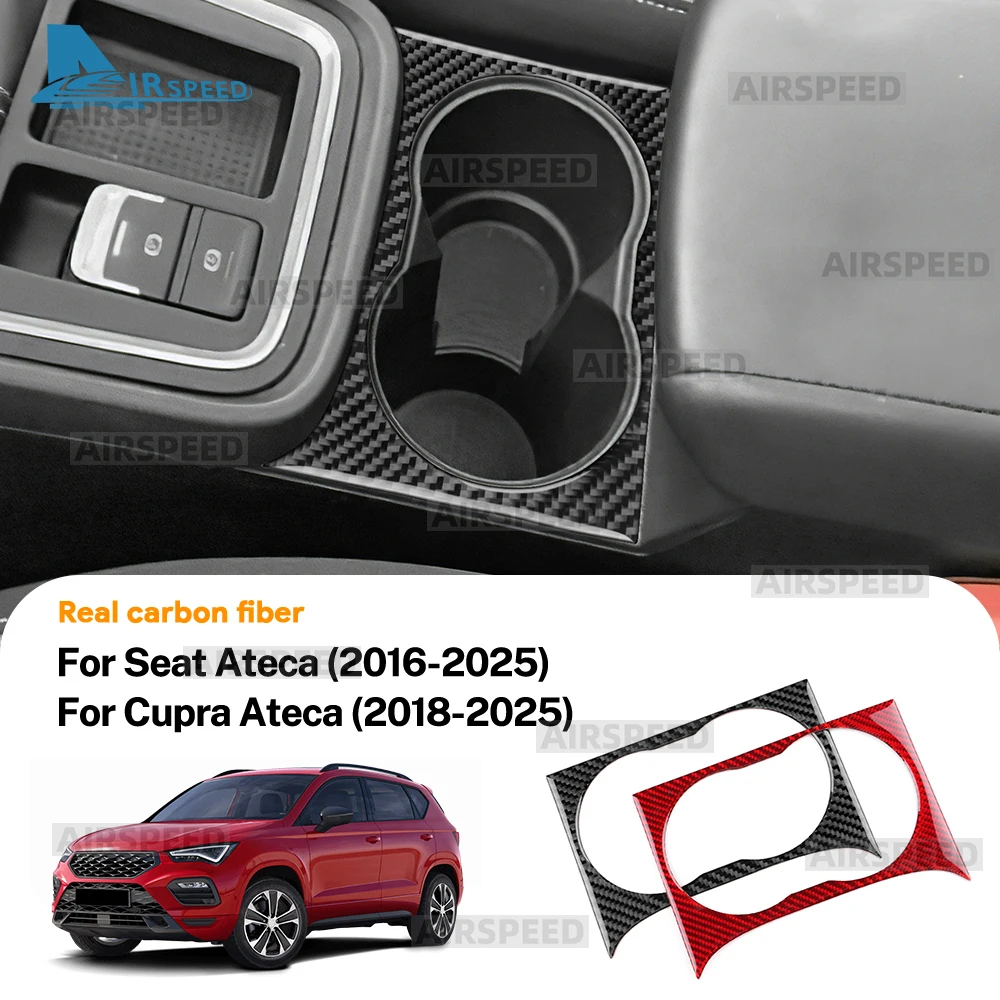 Pegatina de fibra de carbono suave Real para SEAT Ateca 5F 2016-2025 para Cupra Ateca 5F 2018-2025 LHD RHD taza de agua de Control Central de coche