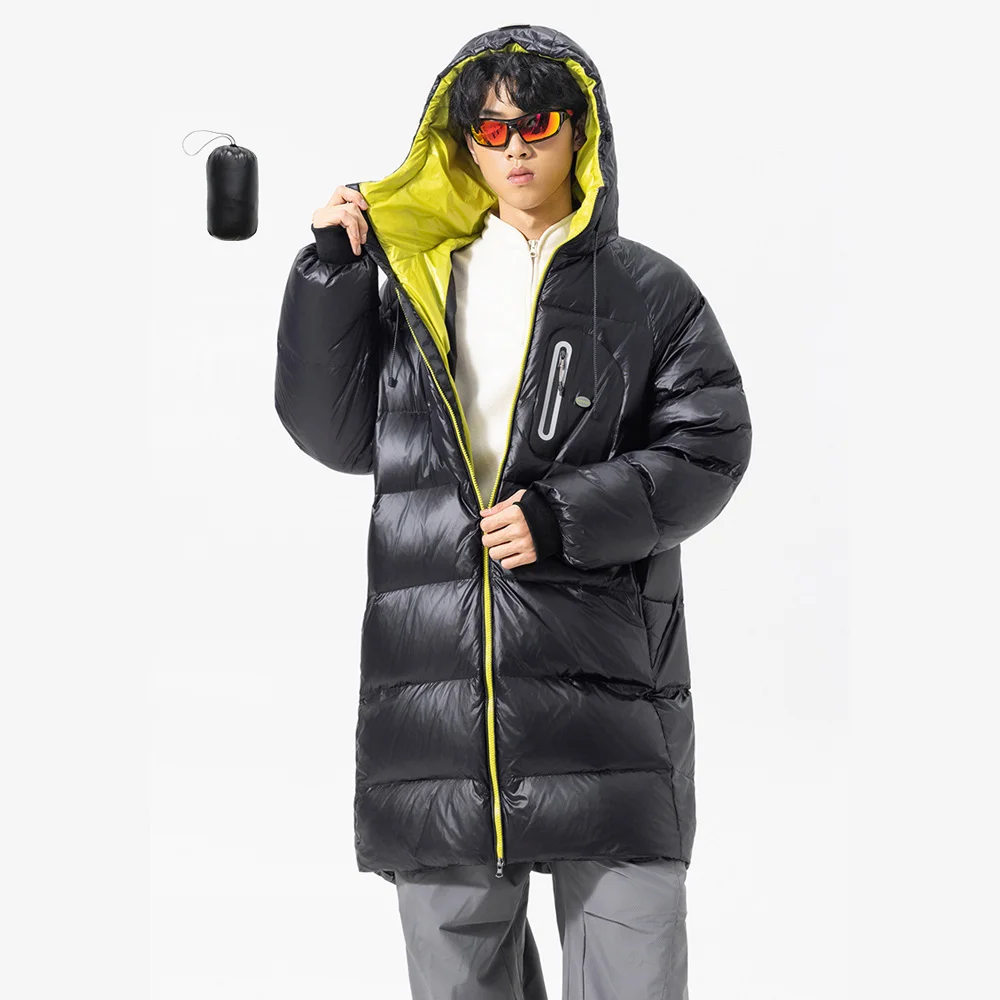 Men Winter Outdoor Three-proof Lightweight Long Loose Warm Duck Down Jacket Women Streetwear Thicken Down Hooded Coat Outerwear