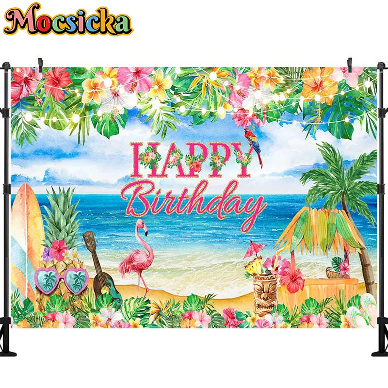 Mocsicka Summer Beach Photography Background Flamingo Party Decoration Children Photos Portrait Photography Studio Banner Poster