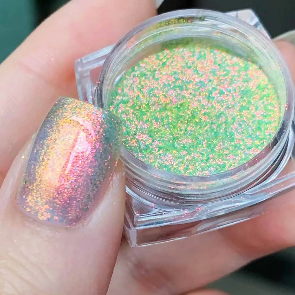 Ensemble de poudres caméléon néon aurore, 8 couleurs, holographique, arc-en-ciel coloré, paillettes pour frotter les ongles, poudre chromée, Pigment de noël à faire soi-même