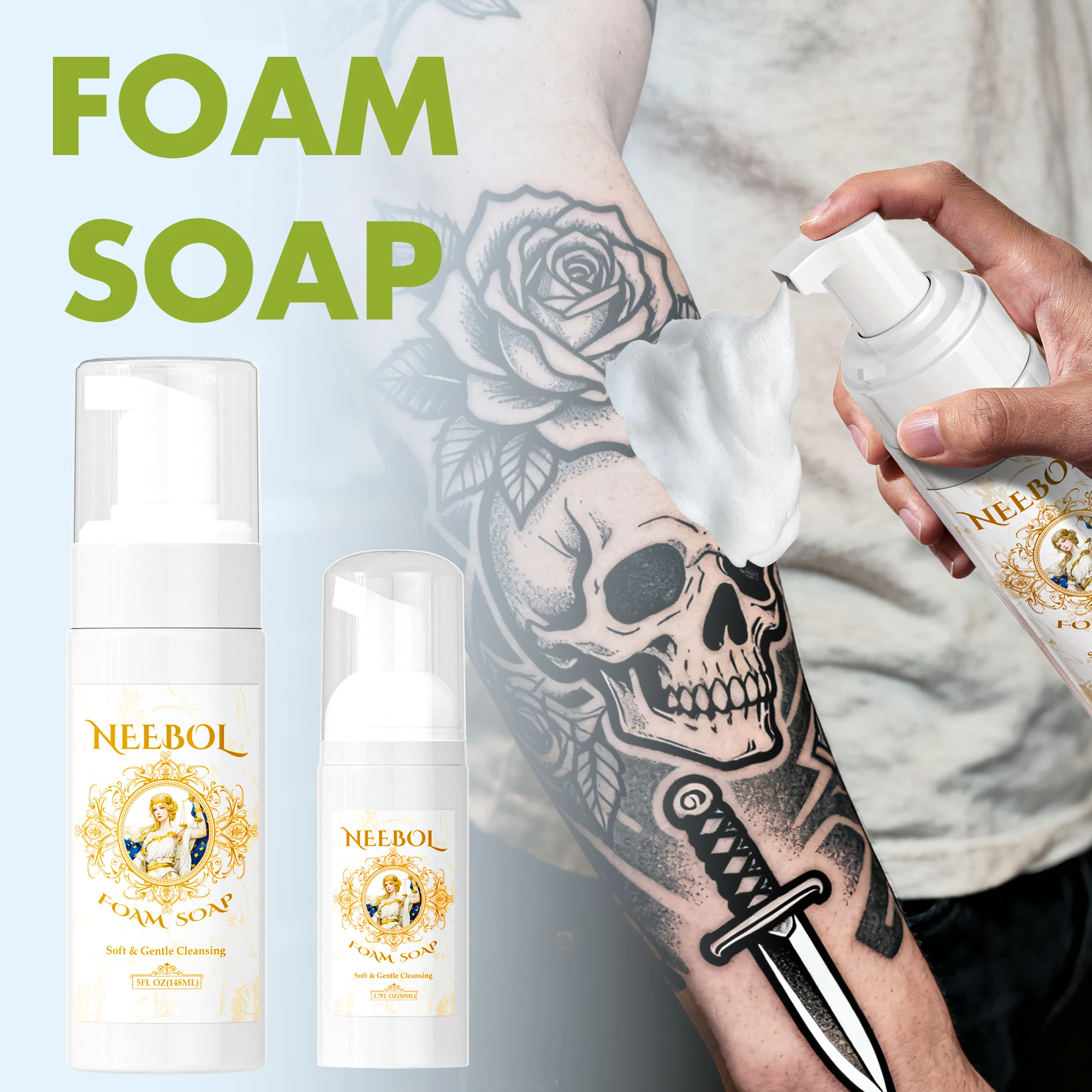 

Neebol Bubbles Tattoo Aftercare Soap - Antibacterial Cleanser To Clean New Tattoos & Piercings - Essential Body Art Supplies
