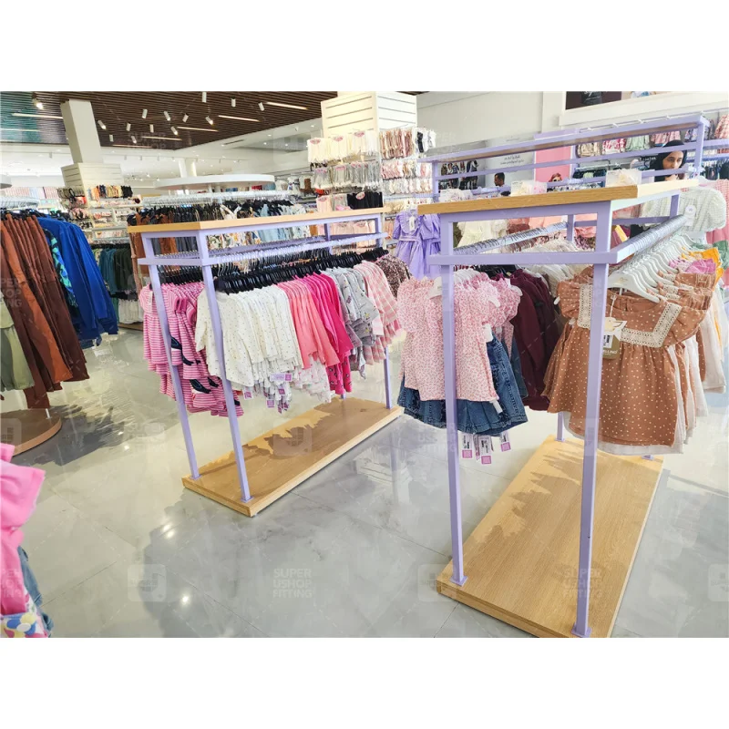 custom.Trendy Custom Metal Kids Clothing Store Fixtures Furniture Cute Wooden Shop Clothes Display Rack Interior