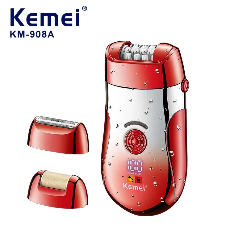 Kemei Km-908A-女性用の充電式電気シェーバー,3-in-1電気かみそり,脱毛用