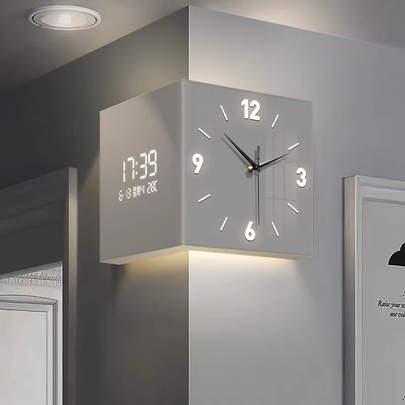 

Modern Creative Wall Clock Corner Double-sided Clocks Without Punching Fashionable Minimalist Light Ins Style Living Room Decor