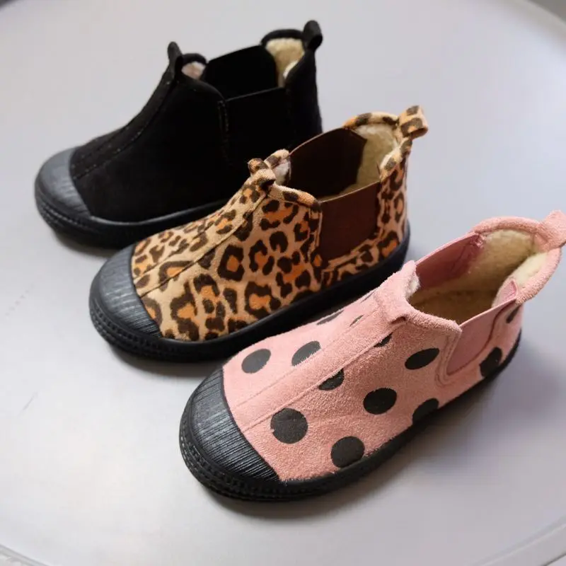 Children's Cotton Shoes High Top Leopard Ankle Boots for Boys Girls Fashion Soft Sole Non-slip Kids Casual Shoes Warm Snow Boots