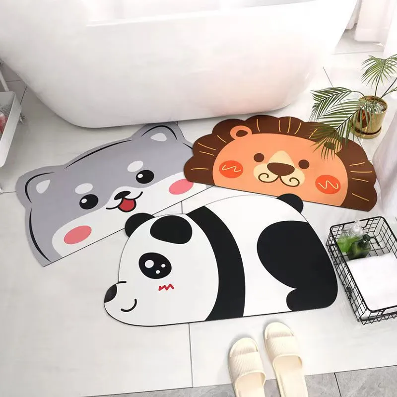 Cute Animal Quick Drying Super Absorbent Bath Mat Anti-Slip Mat Entrance Room Floor Mats Toilet Carpet Home Decor Bath Rug