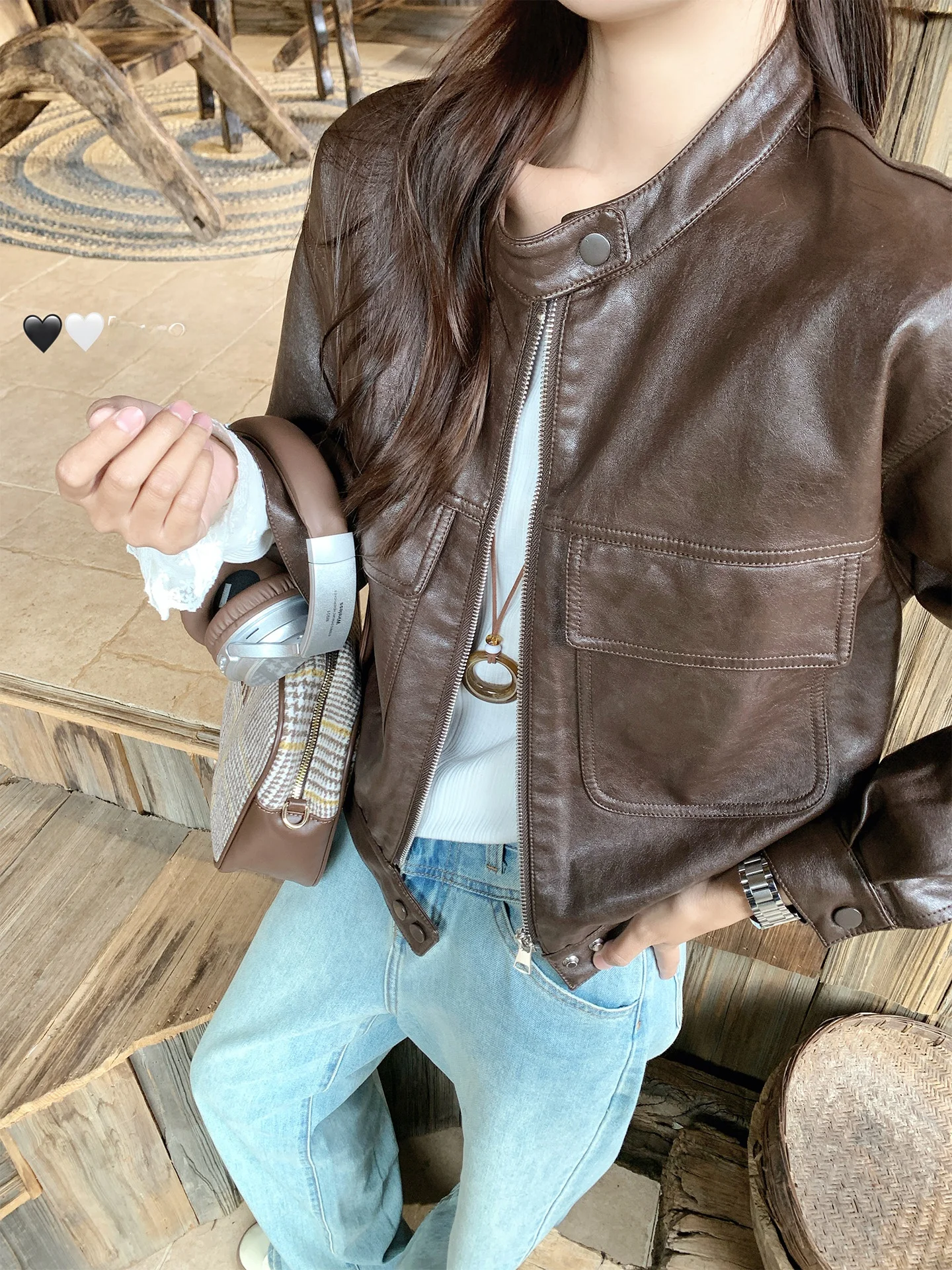 

American Sle ort PU Leather Jaet Women's Coffee Color Biker Windbreaker Coat Autumn Winter Faionable Top Ladies' Prem...