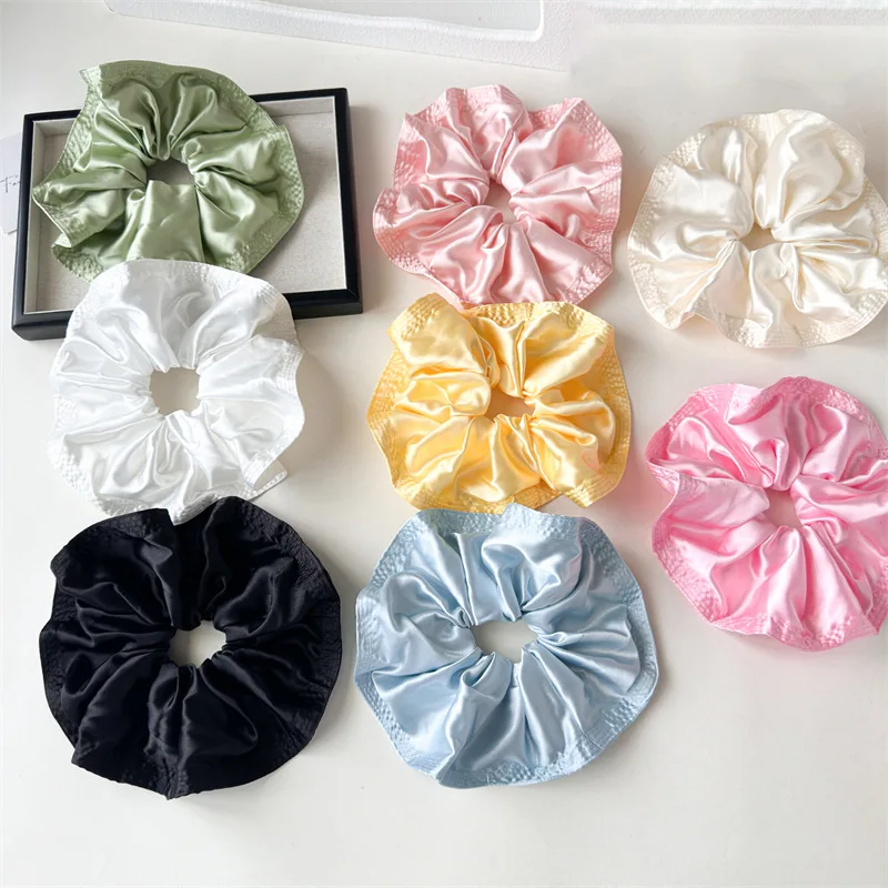 

Woman Super Large Bright color Satin wrinkle Elastics Hair Band Sweet Scrunchies Hair Tie Girl Ponytail Holder Hair Accessories