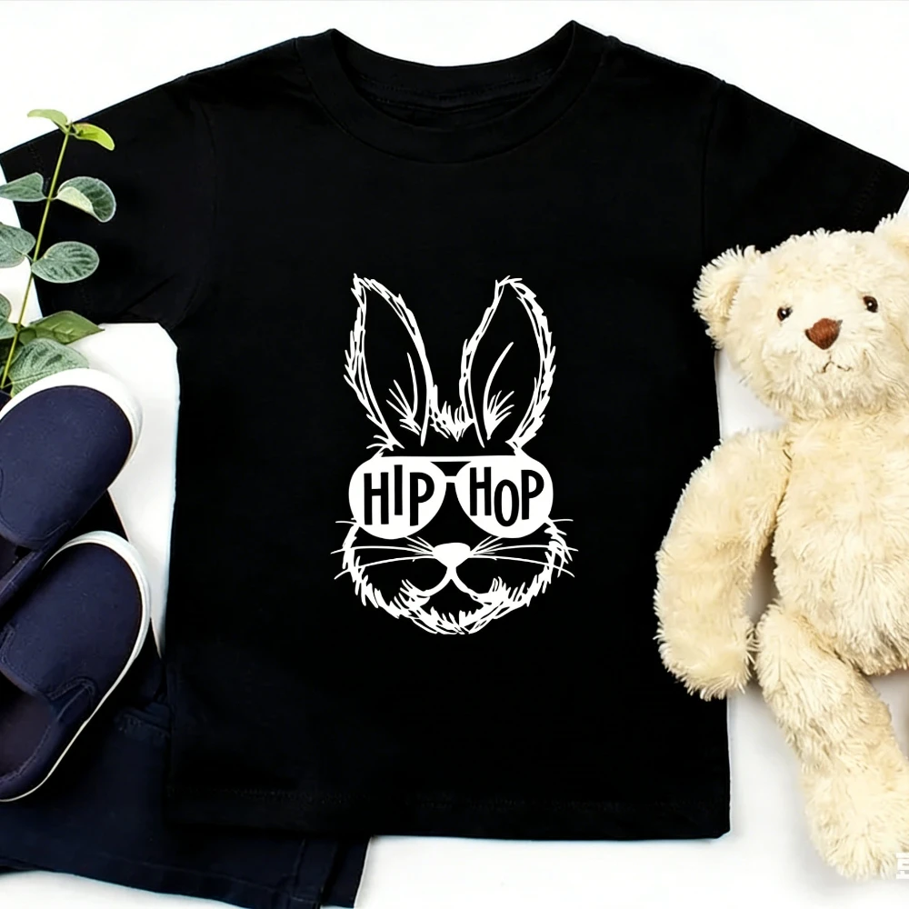 Hip Hop Rabbit Shirt Happy Easter TShirt Cool Bunny T-Shirt Kids Easter Tee Boys and Girls Fashion Daily Life Cotton Tops