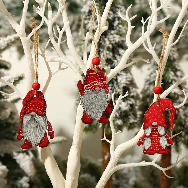 1/9/12pcs Christmas Gnome Wooden Ornaments Hanging Decor For Christmas Tree Santa Doll Wooden Hanging For Xmas Tree Decor