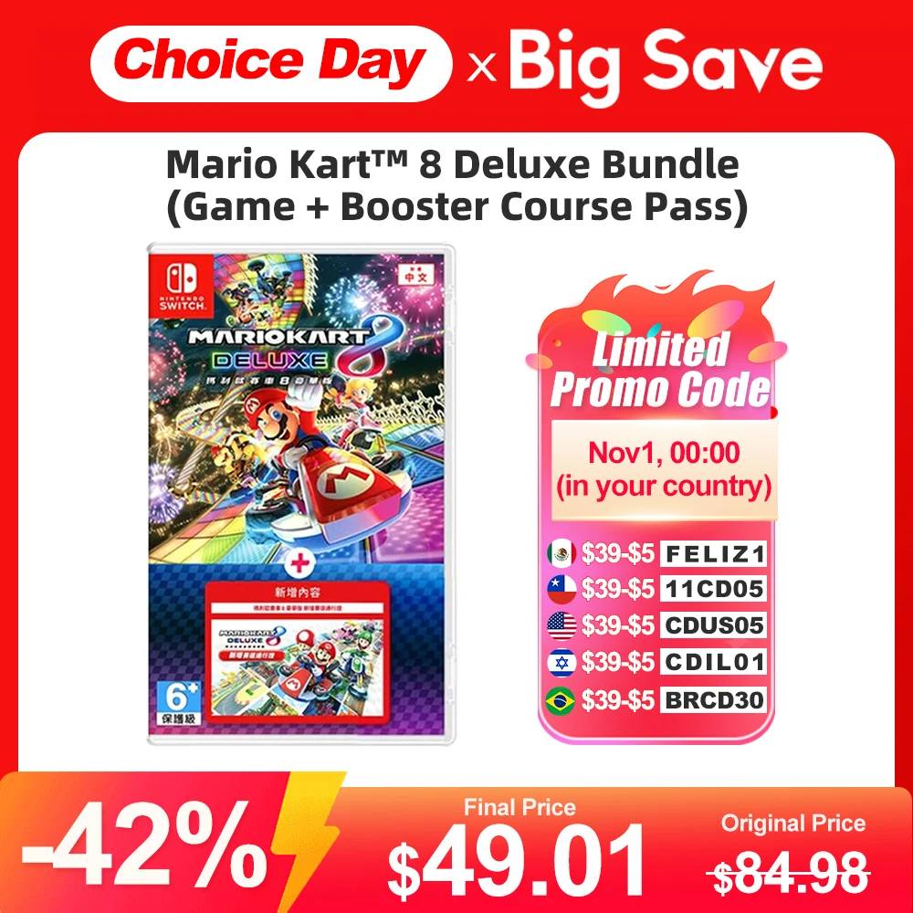 

Mario Kart 8 Deluxe Bundle (Game + Booster Course Pass) Nintendo Switch Game Deals 100% Original Physical Game Card for Switch