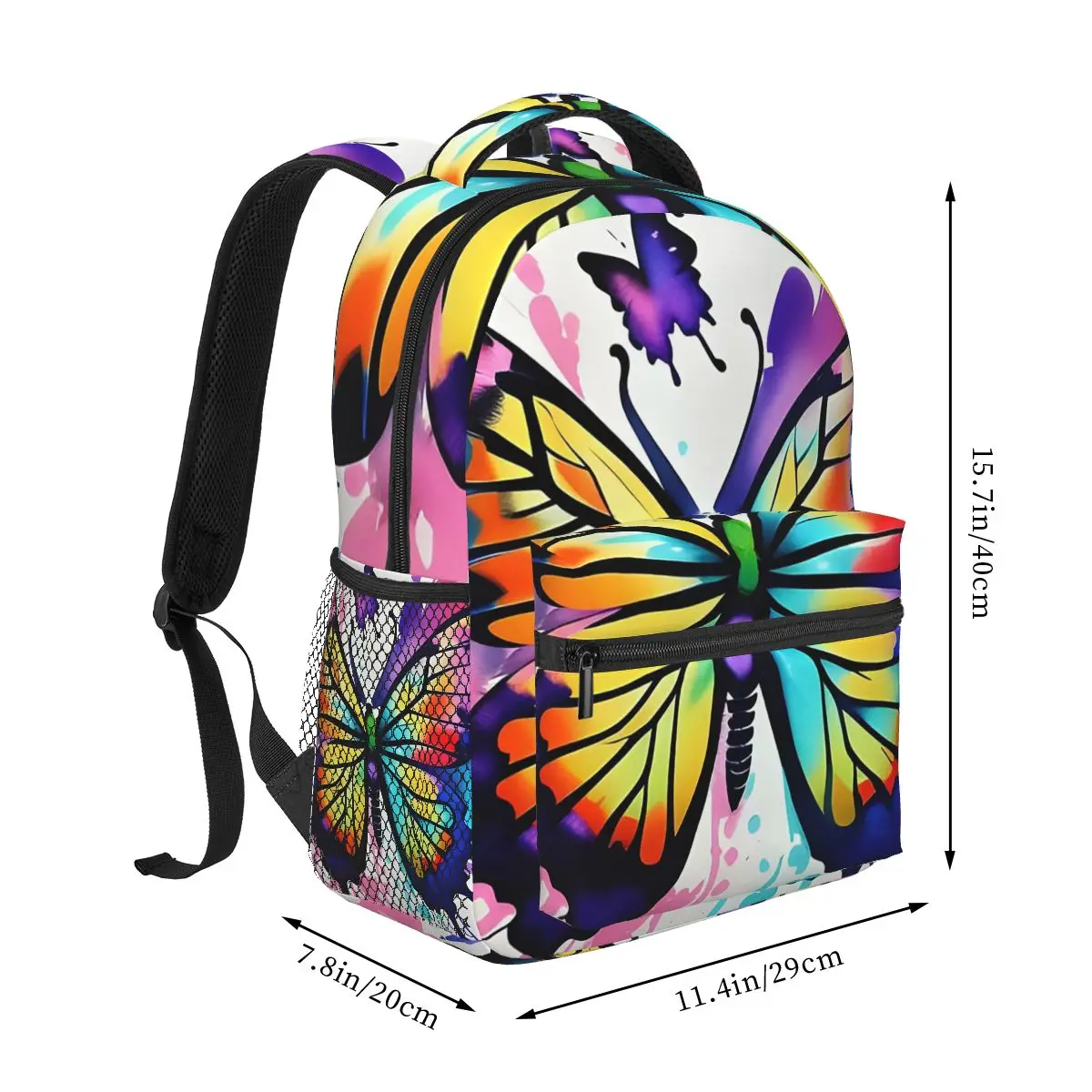 Vibrant Graffiti Butterfly Design Student Backpack School Bag Hiking Travel Daypack for Boys Girls Fashion Bookbag Shoulder Bags