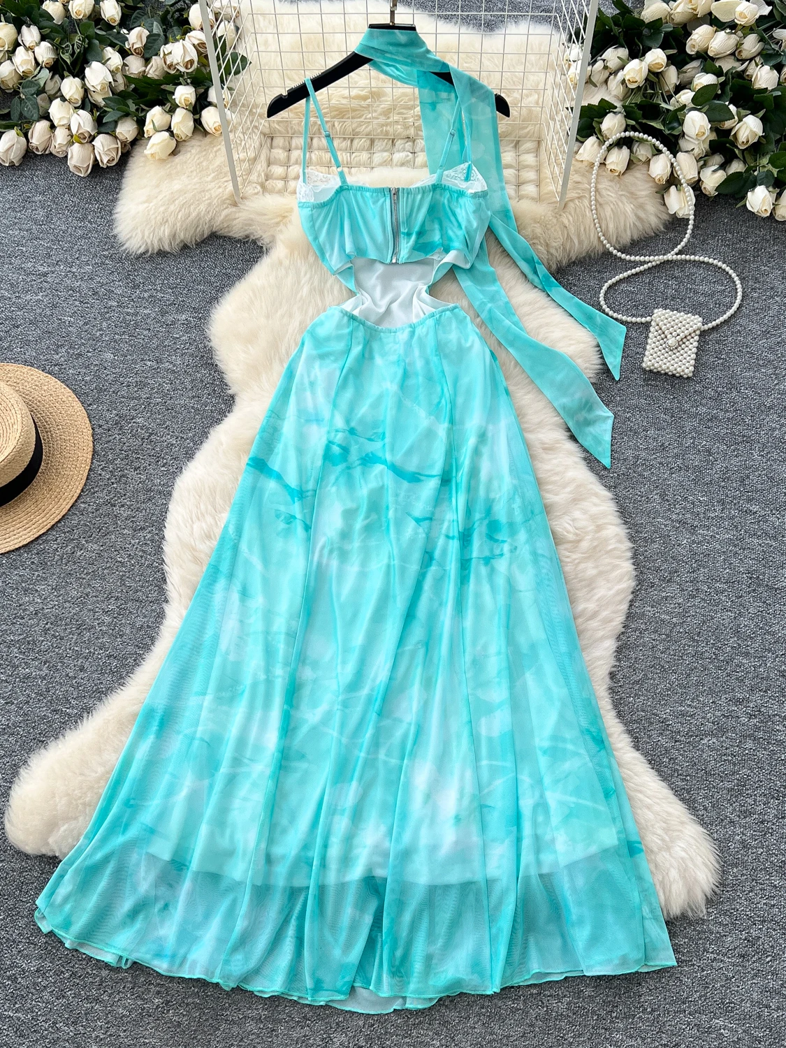 Zomer Vaion Vibes vrouwen Dr hol Taille Cinched Strap Geverfd Me Bal Lange Rok Hoge Taille A-lijn Koreaanse Sle