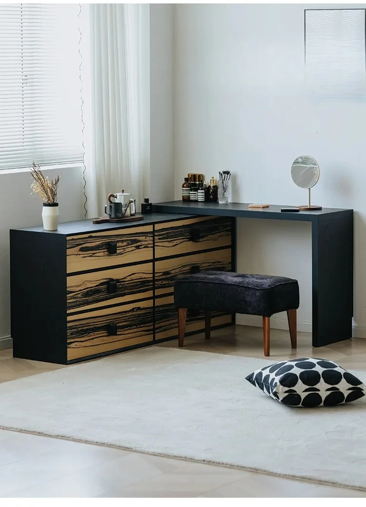 A Black and white sandalwood tumor ink thinning expansion six-chest cabinet small apartment movable desktop bedside cabinet