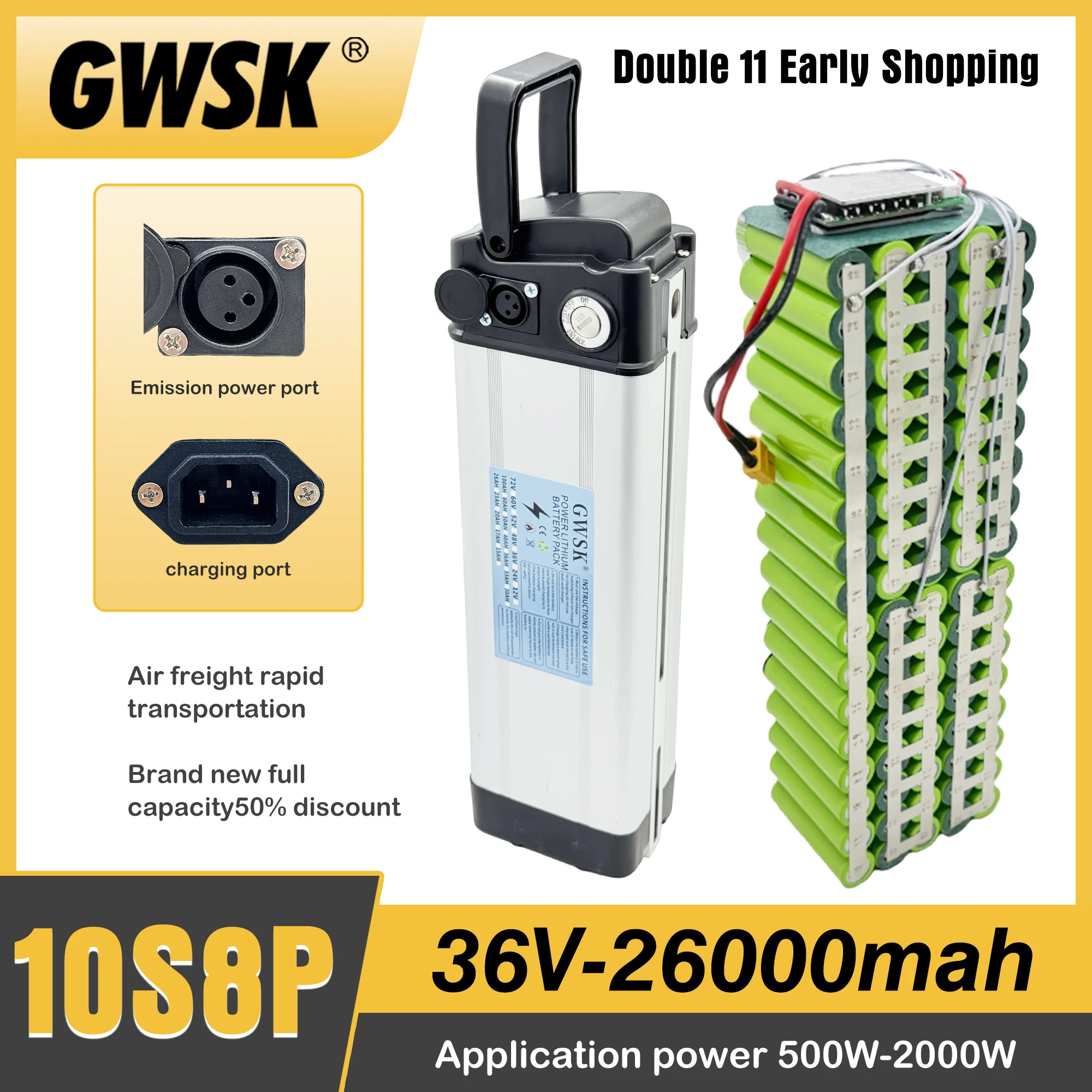 

48V36V24V Silver Fish Lithium Battery, with a brand new real capacity of 20AH-50AH, suitable for use in driving folding cars