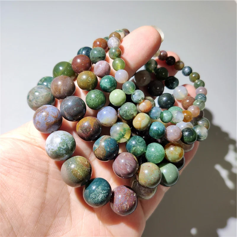 Genuine Natural Stone Bracelet Man Women Indian Agate Stone Bead Bracelets Jewelry Cylinder Wristband Bangle Gift Wholesale image 4