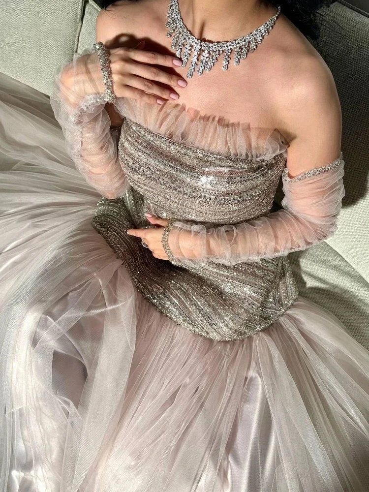 تخصيص أنيقة خمر الحلو الوردي الشمبانيا لامعة الدانتيل الديكور مناسبة رسمية حفلة موسيقية فستان موضة فساتين السهرة الرسمية #6